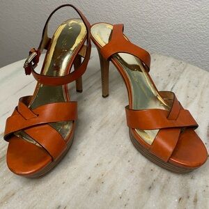 Coach heels cognac vegan leather sz 8.5 Strappy